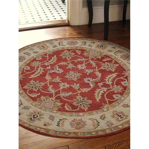 Glitzy Rugs Glitzy Rugs UBSK00106T2601B3 6 x 6 ft. Hand Tufted Oriental Round Wool Area Rug; Red & Beige UBSK00106T2601B3